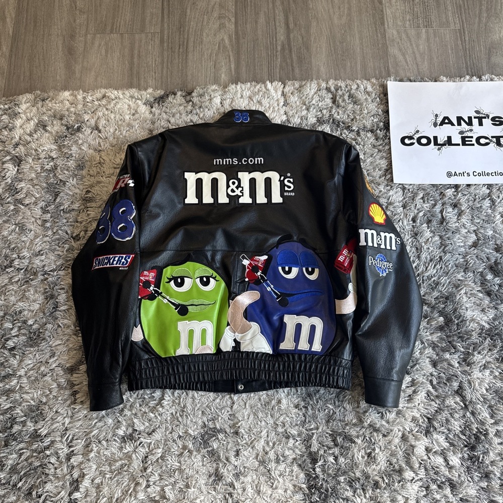 Vintage 90's JH Design M&M Black Leather Jacket Elliot Sadler #38 Men's Size XL - Picture 13 of 16